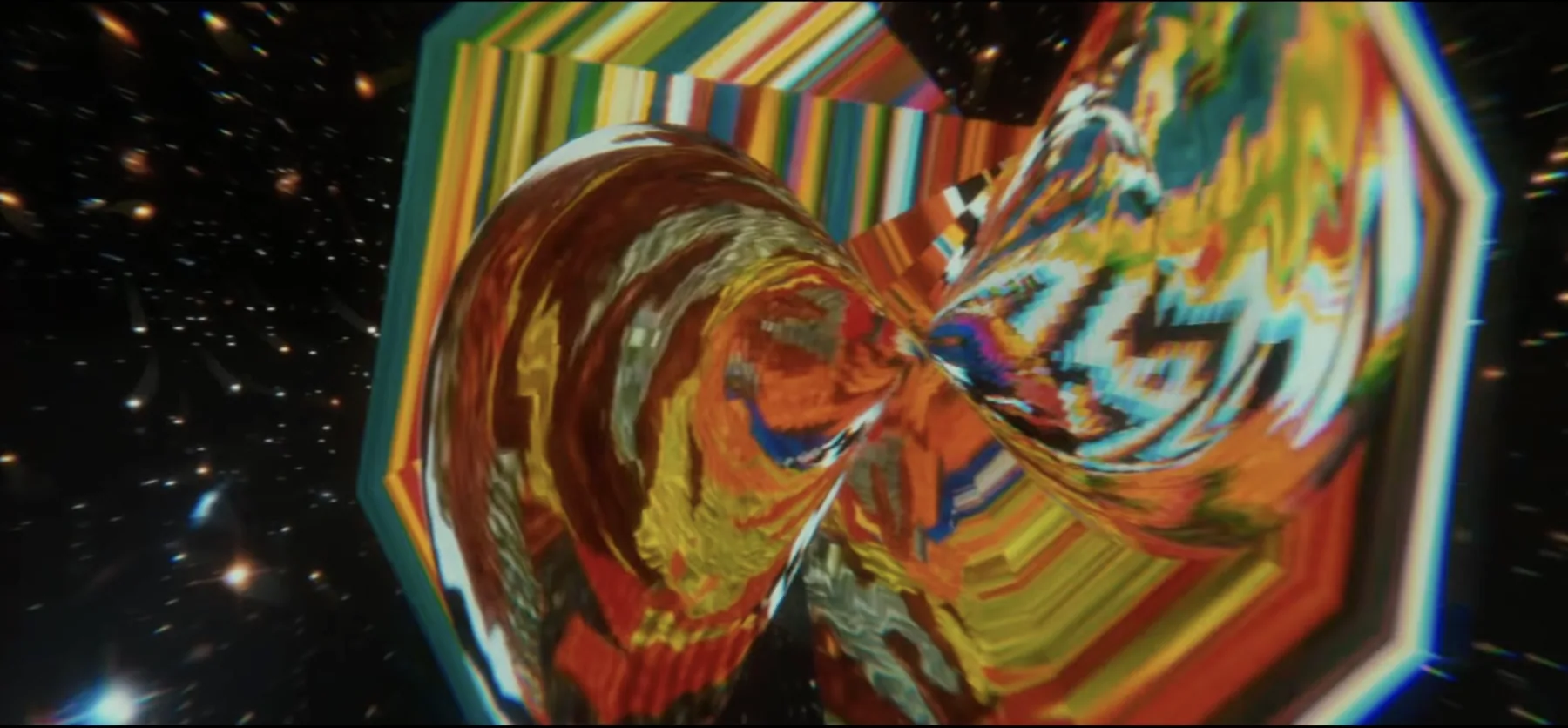 Film footage warped into a vortex of colour.