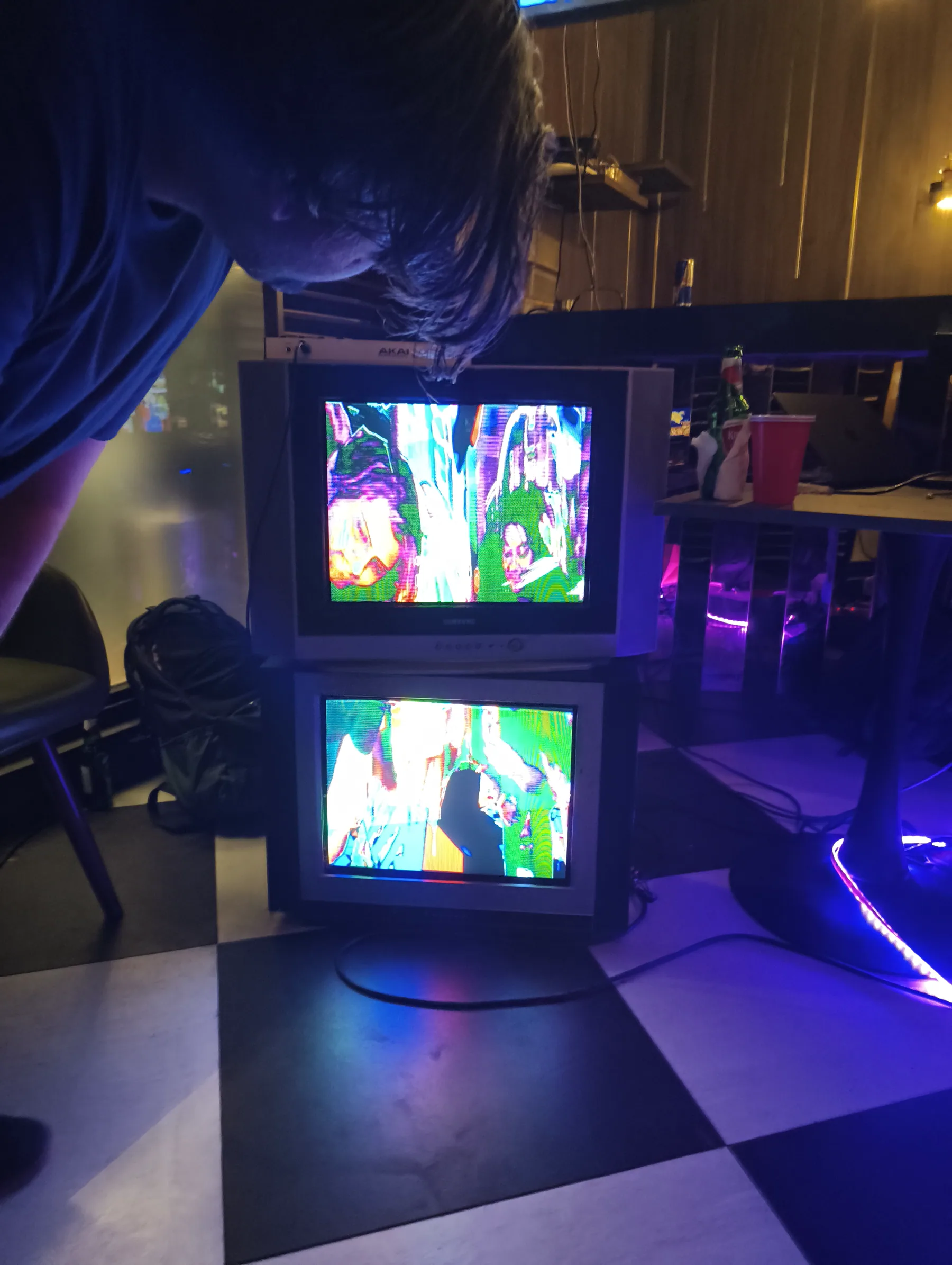 Portrait view of the CRT console during the event.